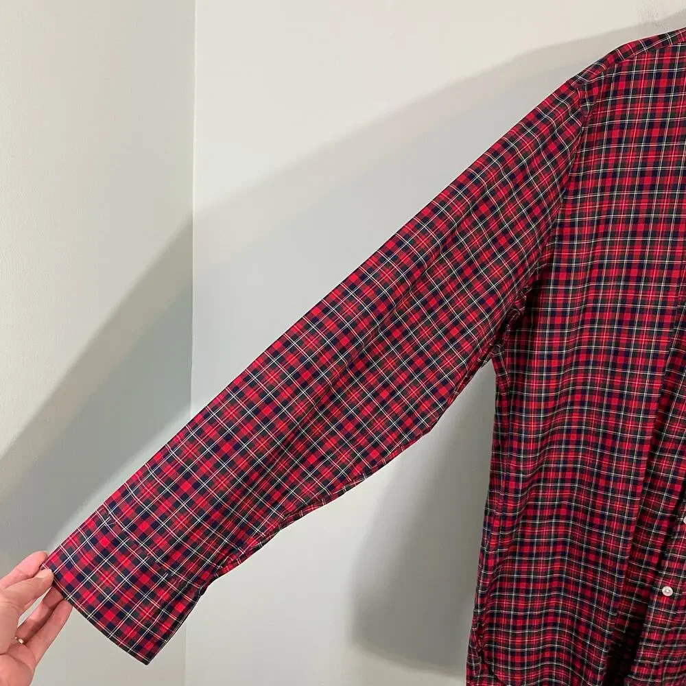 J Crew Men's Red Plaid 120's 2 Ply Ludlow Button Up Shirt Size XL